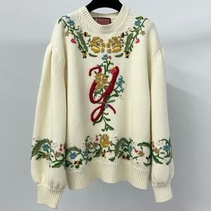 🚩steal authentic Gucci Cream Sweater with Floral Embroidery